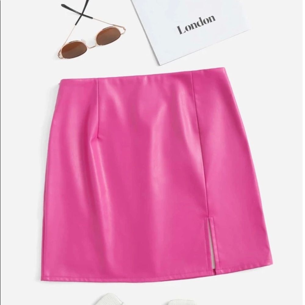 Pink Faux Leather Skirt